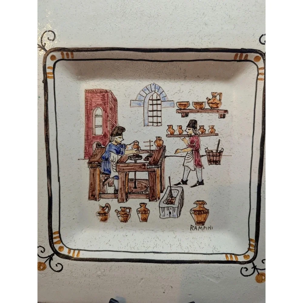 Vintage‎ Rampini Ceramics Italian Pottery Square Wall Plate 10.5